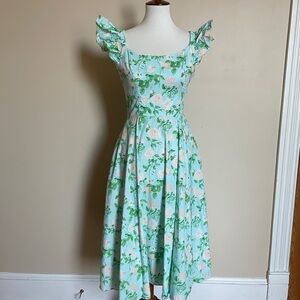 Hill House Green Pleated Ruffled Midi Dress